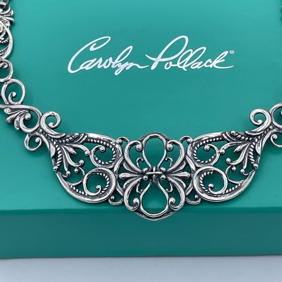 Carolyn Pollack Relios 925 Sterling Silver Filigree Necklace Floral Scroll - Picture 2 of 8